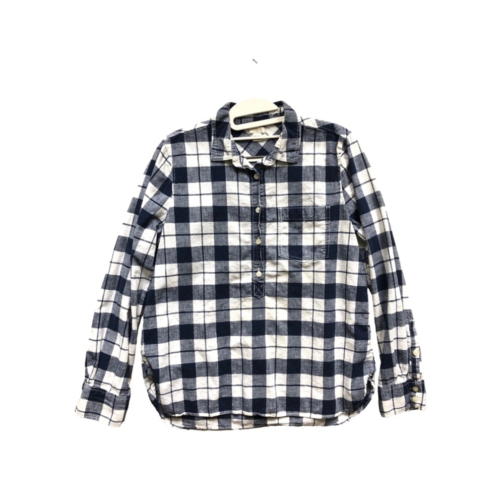 J.Crew Blue and White Plaid Shirt Women's Size Medium